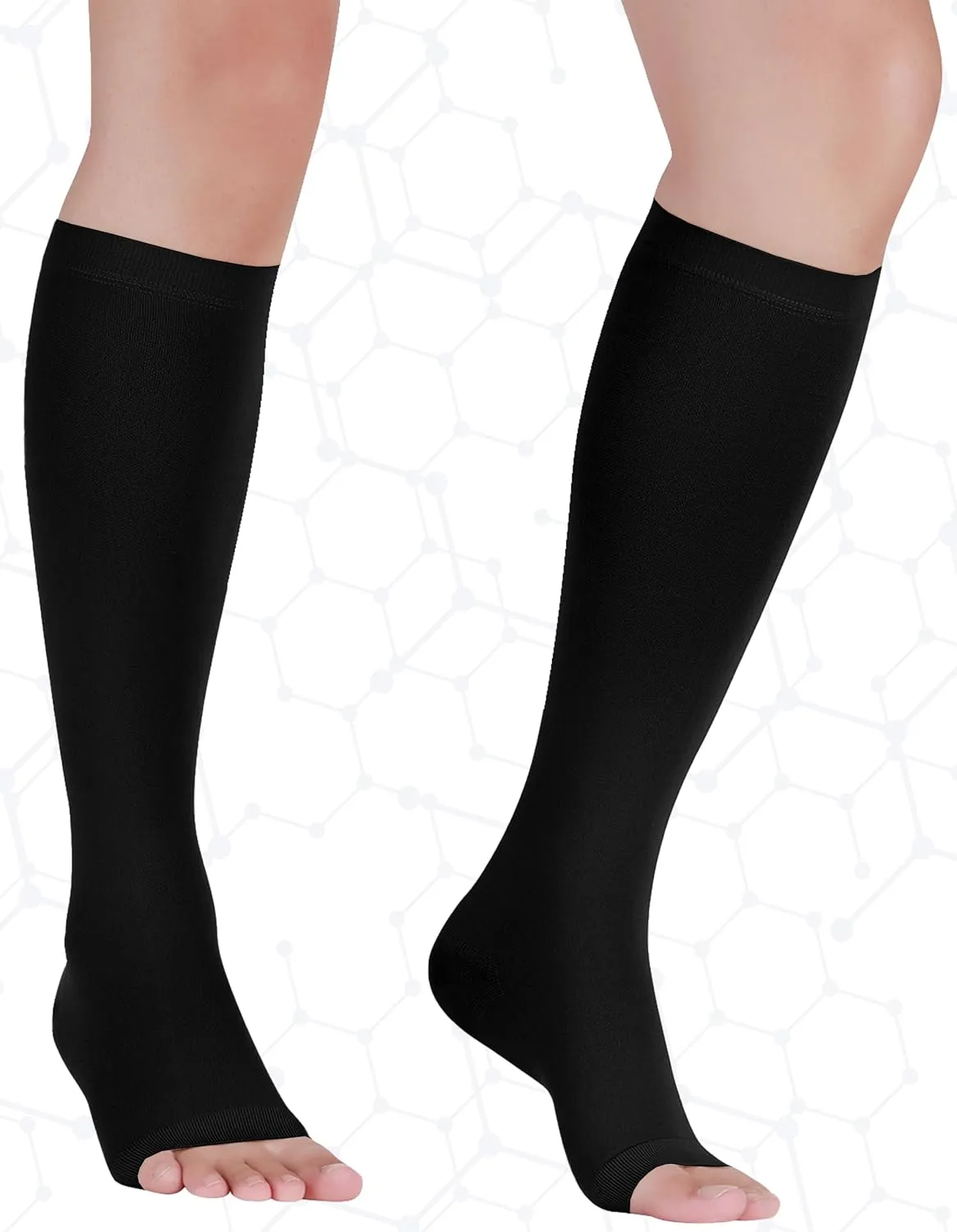  MD 2 Pairs Medical Compression Socks for Women & Men 20-30 mmHg, knee High Open Toe Stocking for Edema, Varicose Veins