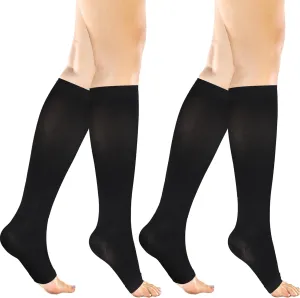  MD 2 Pairs Medical Compression Socks for Women & Men 20-30 mmHg, knee High Open Toe Stocking for Edema, Varicose Veins