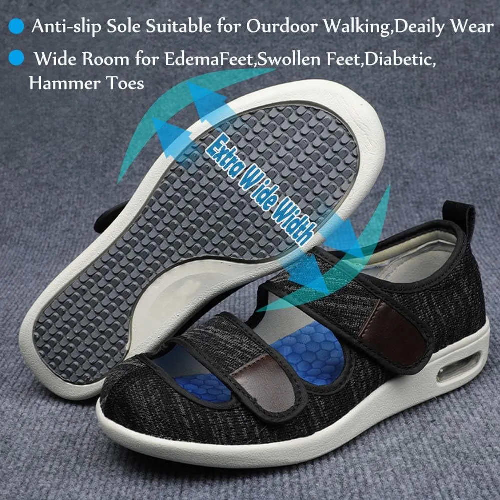 Mei MACLEOD Wide House Slipper Adjustable Strap Edema Shoes for Swollon Feet Diabetic Indoor Outdoor