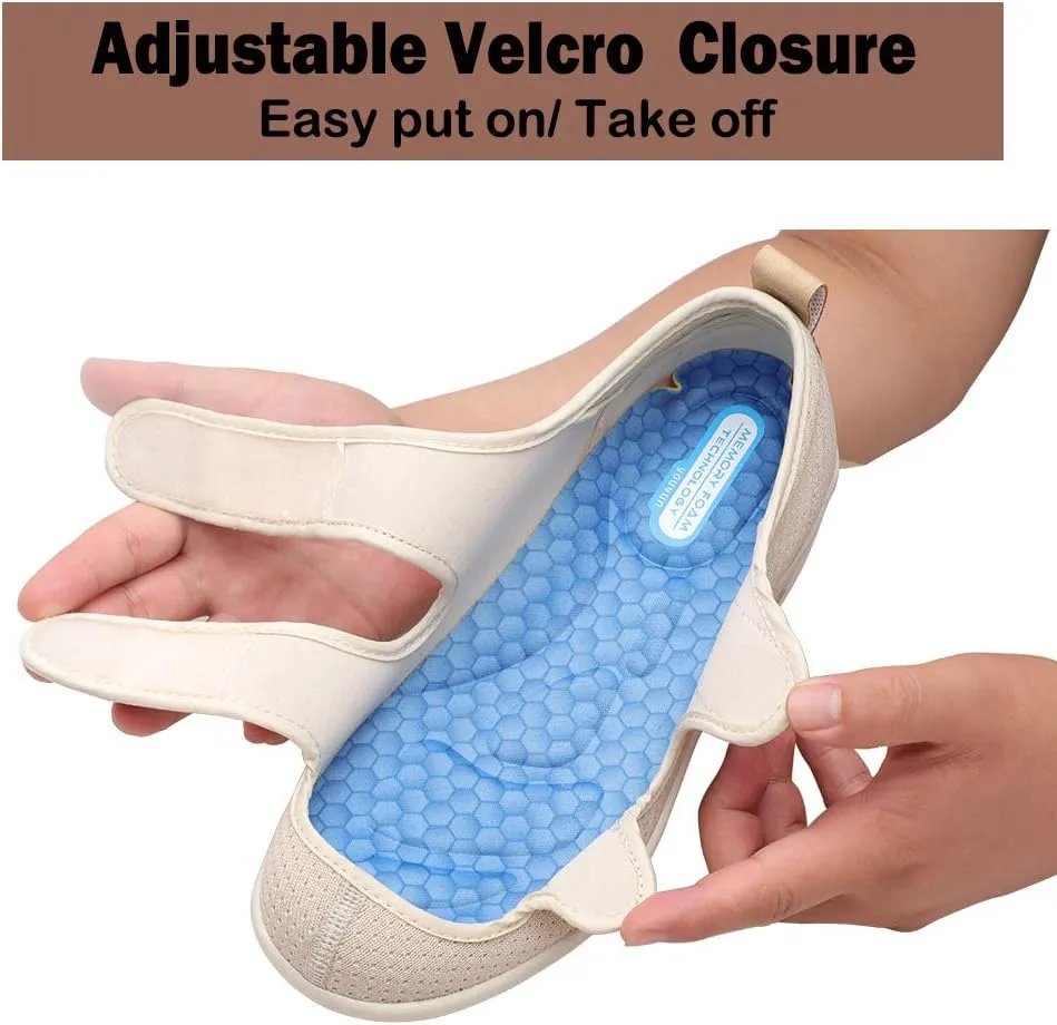 Mei MACLEOD Wide House Slipper Adjustable Strap Edema Shoes for Swollon Feet Diabetic Indoor Outdoor