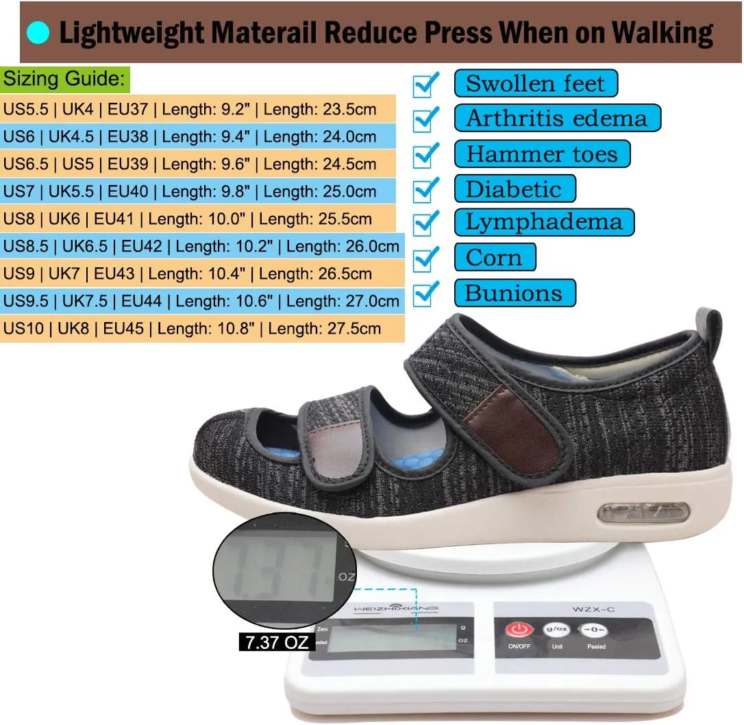 Mei MACLEOD Wide House Slipper Adjustable Strap Edema Shoes for Swollon Feet Diabetic Indoor Outdoor