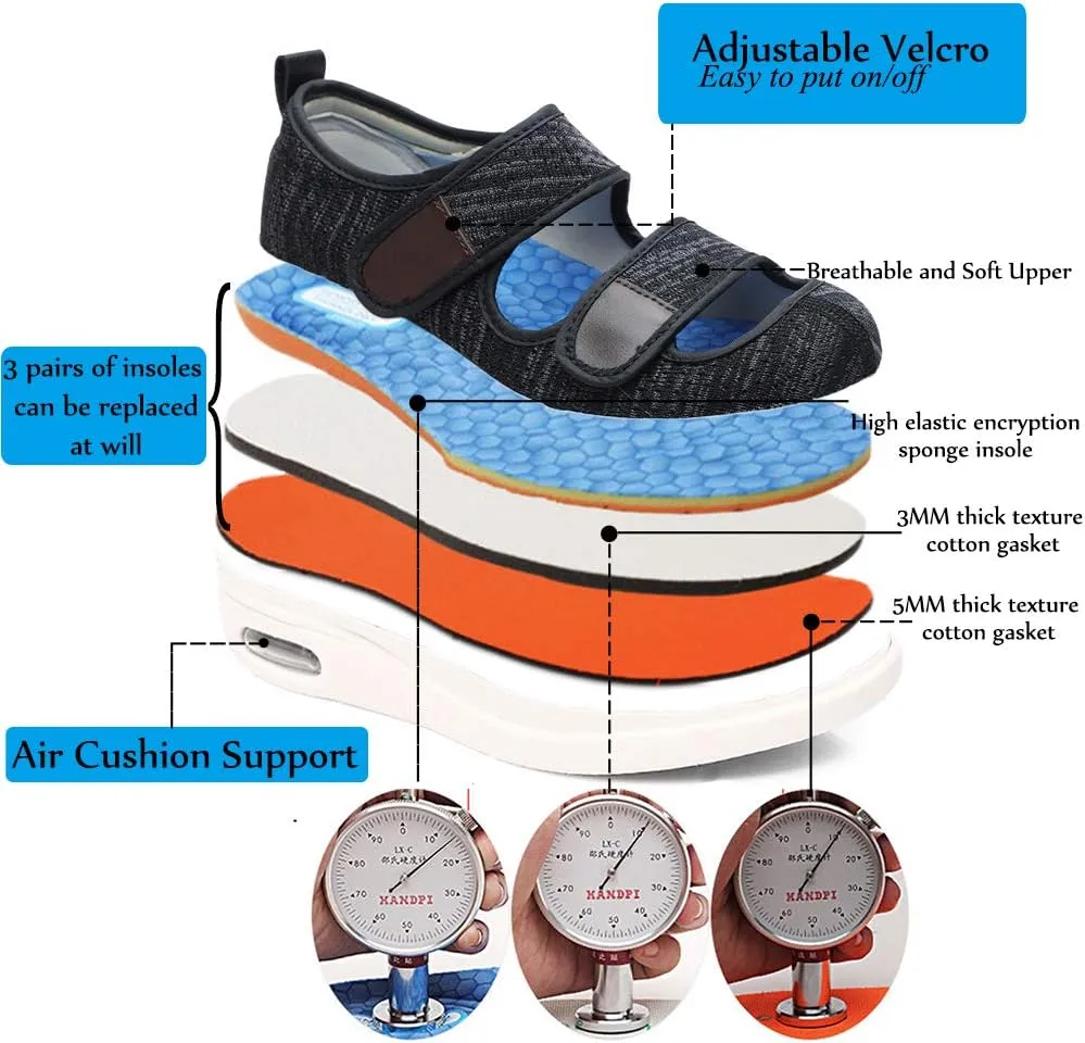 Mei MACLEOD Wide House Slipper Adjustable Strap Edema Shoes for Swollon Feet Diabetic Indoor Outdoor