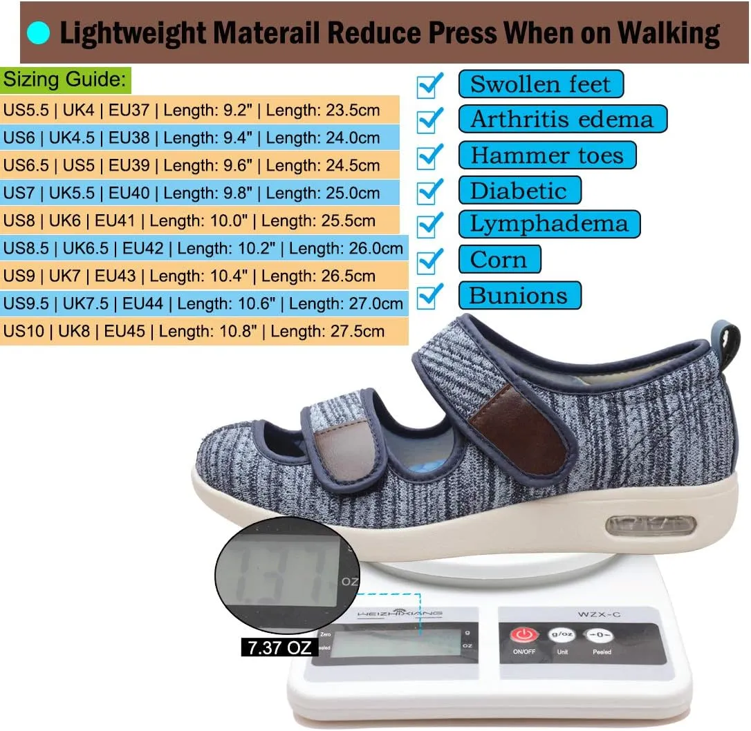 Mei MACLEOD Wide House Slipper Adjustable Strap Edema Shoes for Swollon Feet Diabetic Indoor Outdoor