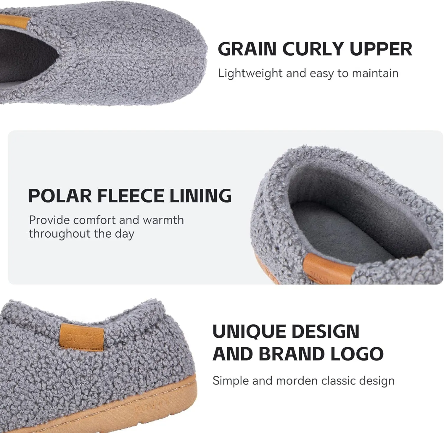 Memory Foam Slippers for Women - Indoor Cozy House Slip-on with Warm Curly Full
