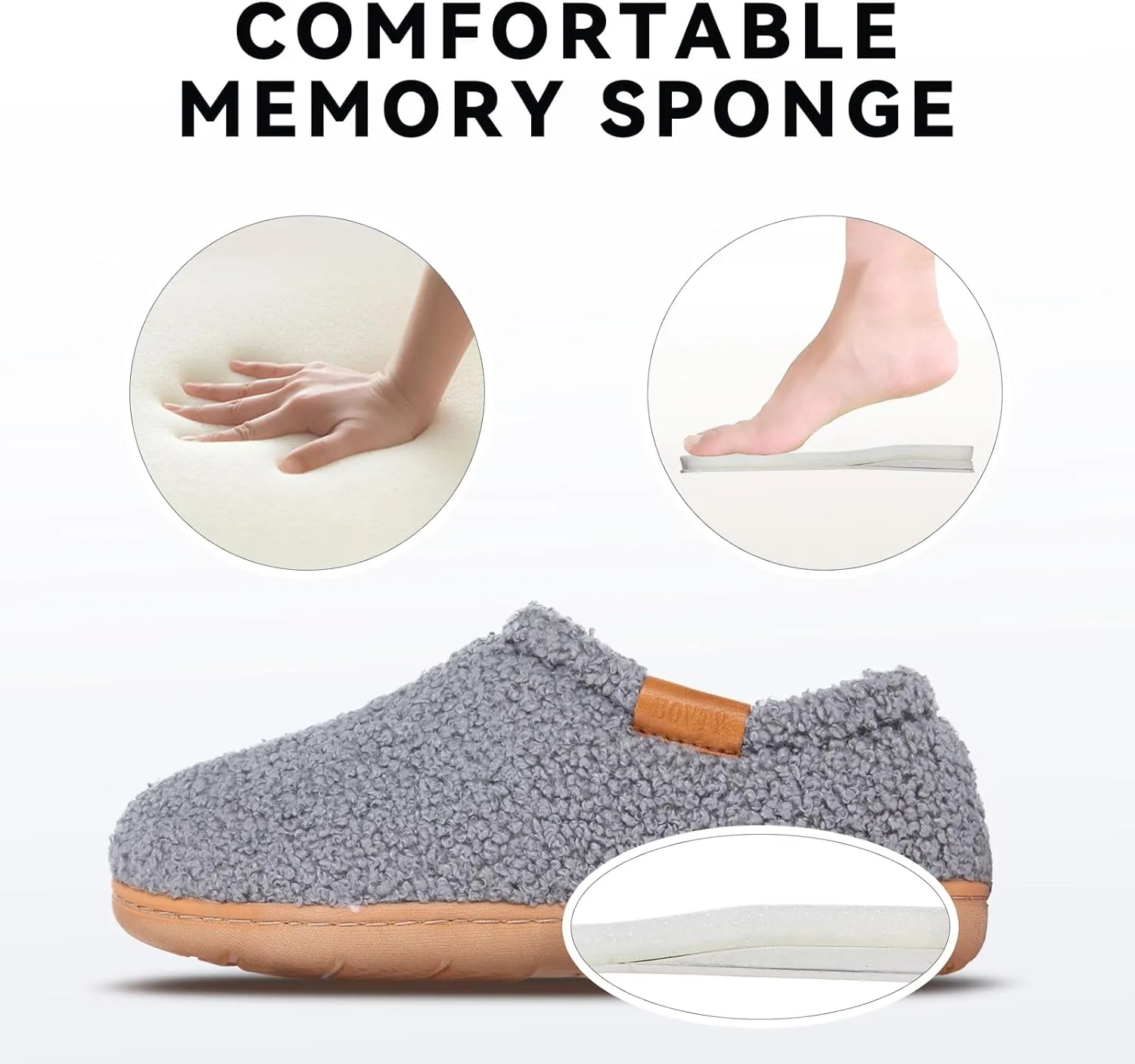 Memory Foam Slippers for Women - Indoor Cozy House Slip-on with Warm Curly Full