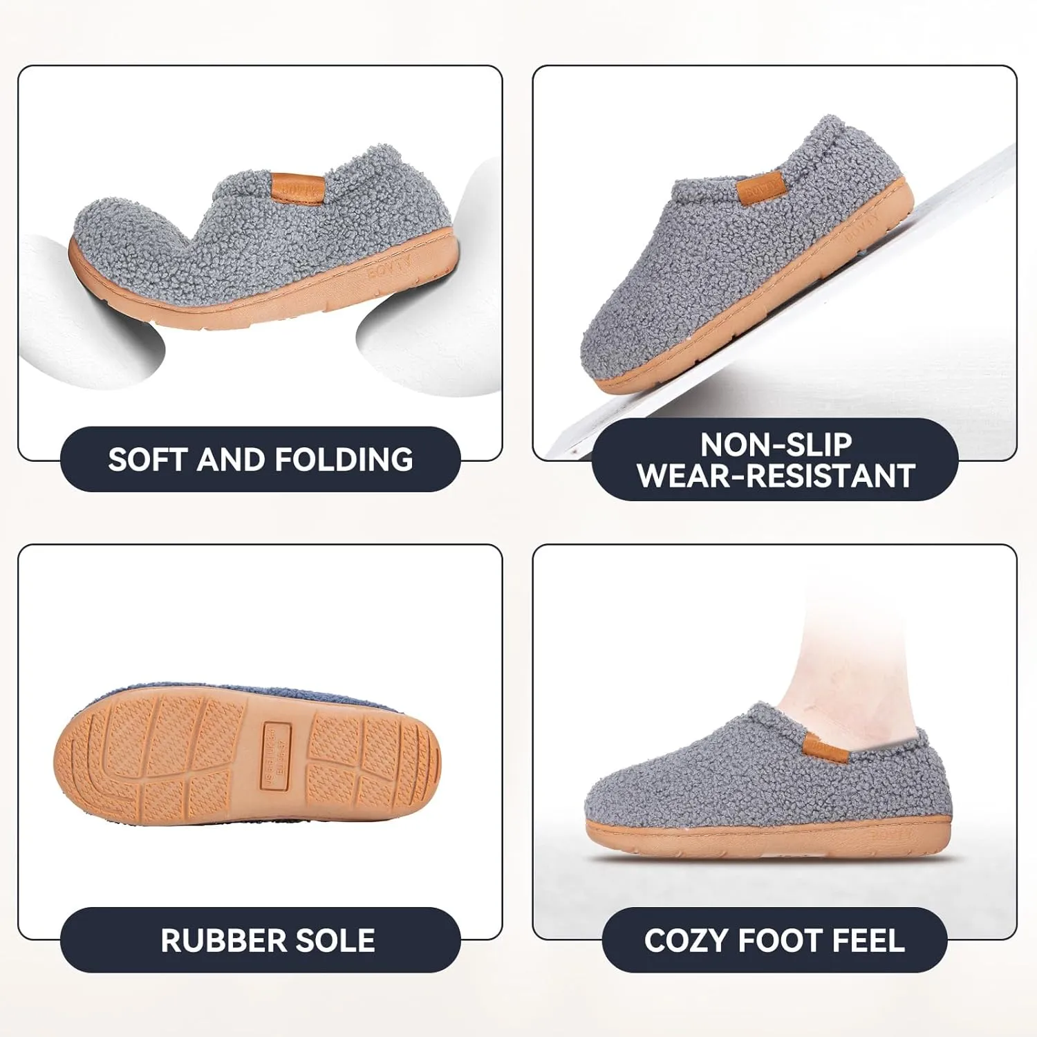 Memory Foam Slippers for Women - Indoor Cozy House Slip-on with Warm Curly Full