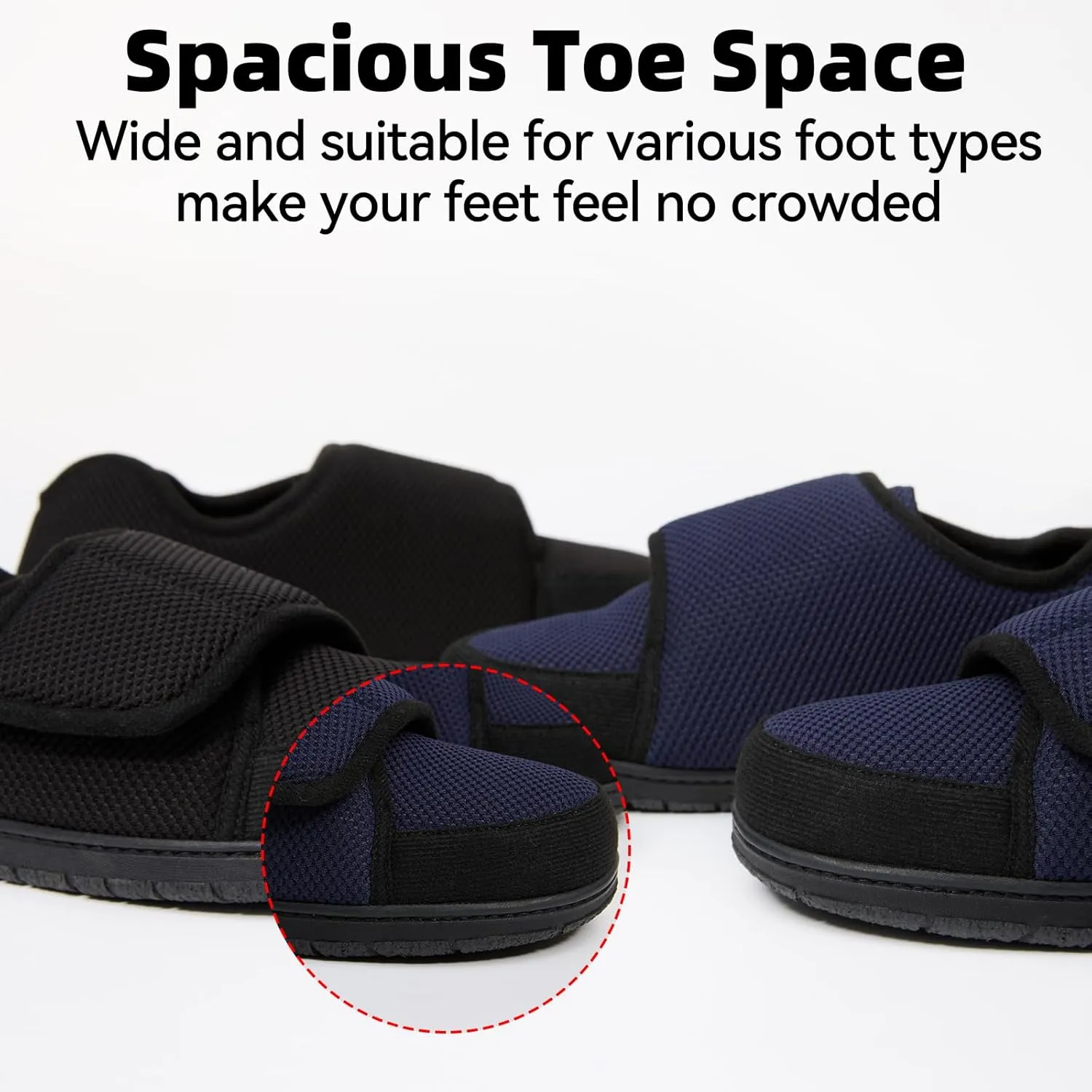 Men Adjustable Velcro Slippers Breathable Adjust Closure Diabetic Walking Shoes for Men Extra Wide Width for Swollen Feet All Season Wear Black DarkBlue US8-US13