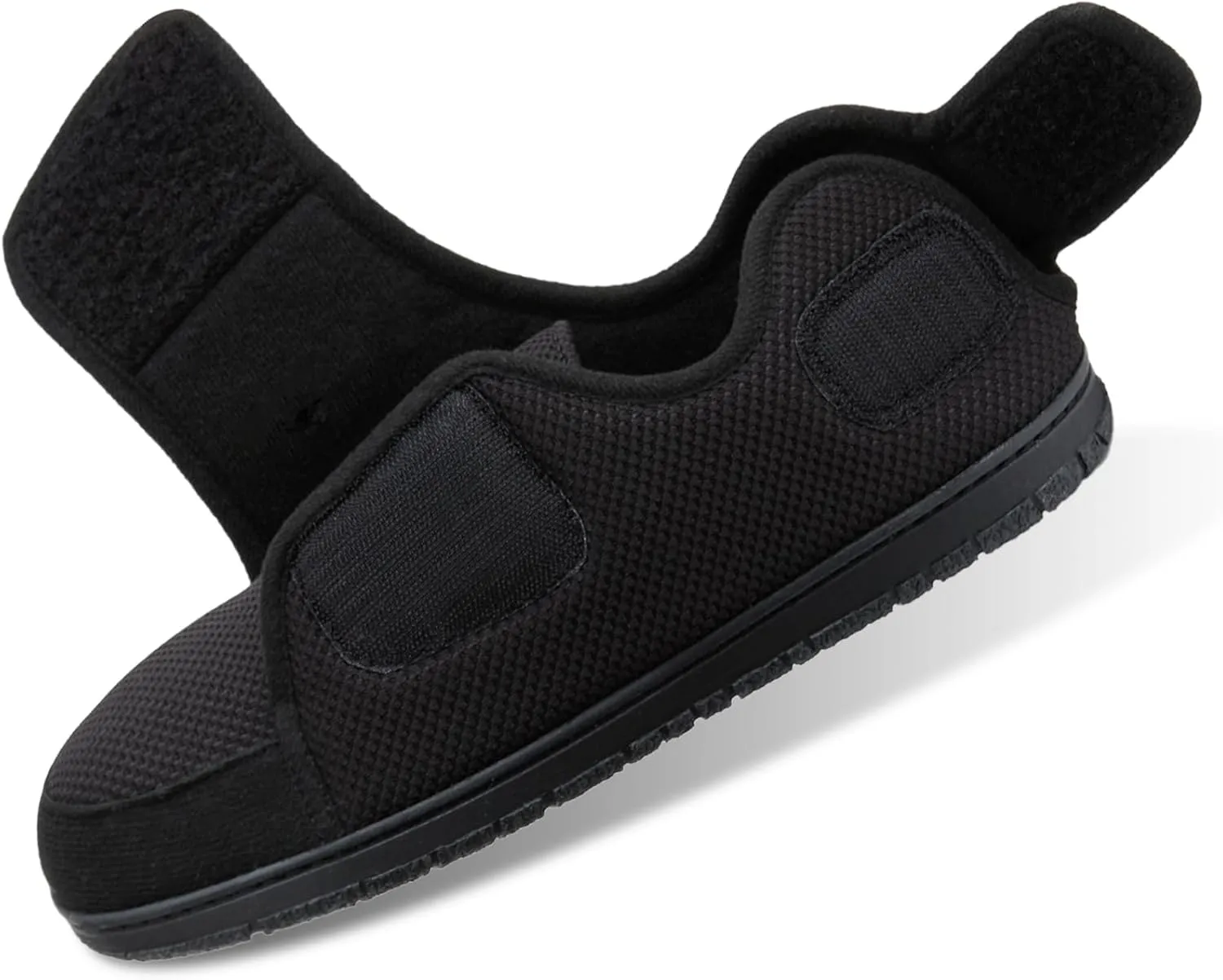 Men Adjustable Velcro Slippers Breathable Adjust Closure Diabetic Walking Shoes for Men Extra Wide Width for Swollen Feet All Season Wear Black DarkBlue US8-US13