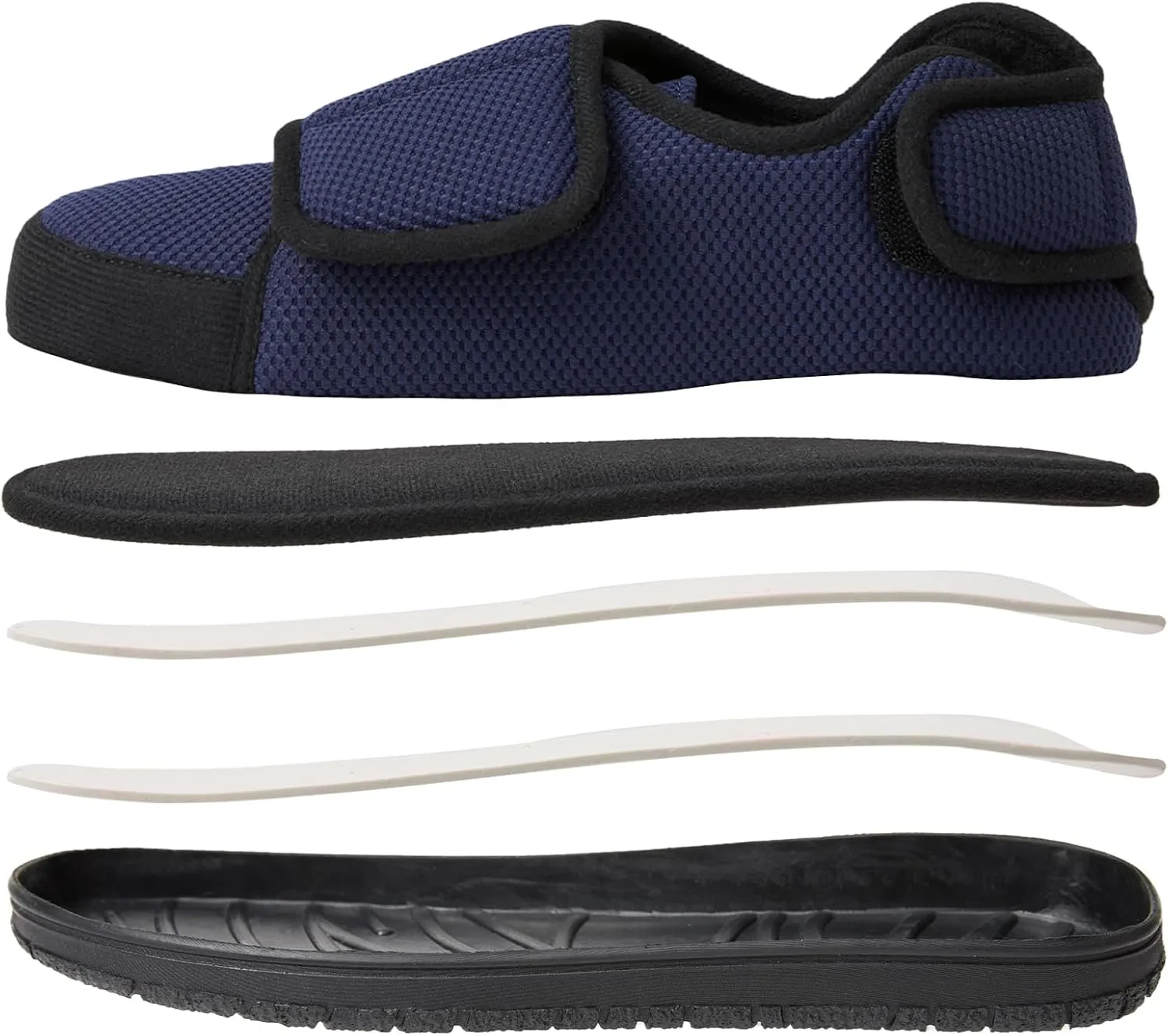 Men Adjustable Velcro Slippers Breathable Adjust Closure Diabetic Walking Shoes for Men Extra Wide Width for Swollen Feet All Season Wear Black DarkBlue US8-US13