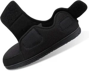 Men Adjustable Velcro Slippers Breathable Adjust Closure Diabetic Walking Shoes for Men Extra Wide Width for Swollen Feet All Season Wear Black DarkBlue US8-US13
