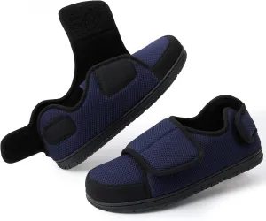 Men Adjustable Velcro Slippers Breathable Adjust Closure Diabetic Walking Shoes for Men Extra Wide Width for Swollen Feet All Season Wear Black DarkBlue US8-US13