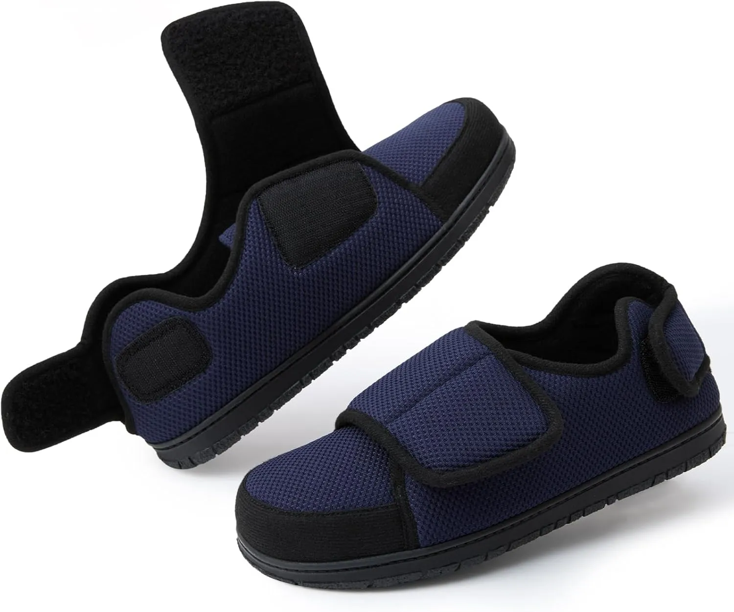 Men Adjustable Velcro Slippers Breathable Adjust Closure Diabetic Walking Shoes for Men Extra Wide Width for Swollen Feet All Season Wear Black DarkBlue US8-US13