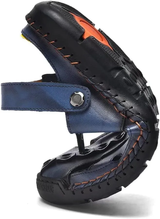 Men Closed Toe Leather Beach Sandals,Handmade Fashion Fisherman Waterproof Slides Sandal,Casual Water Slippers Shoes