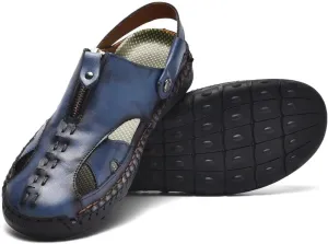 Men Closed Toe Leather Beach Sandals,Handmade Fashion Fisherman Waterproof Slides Sandal,Casual Water Slippers Shoes