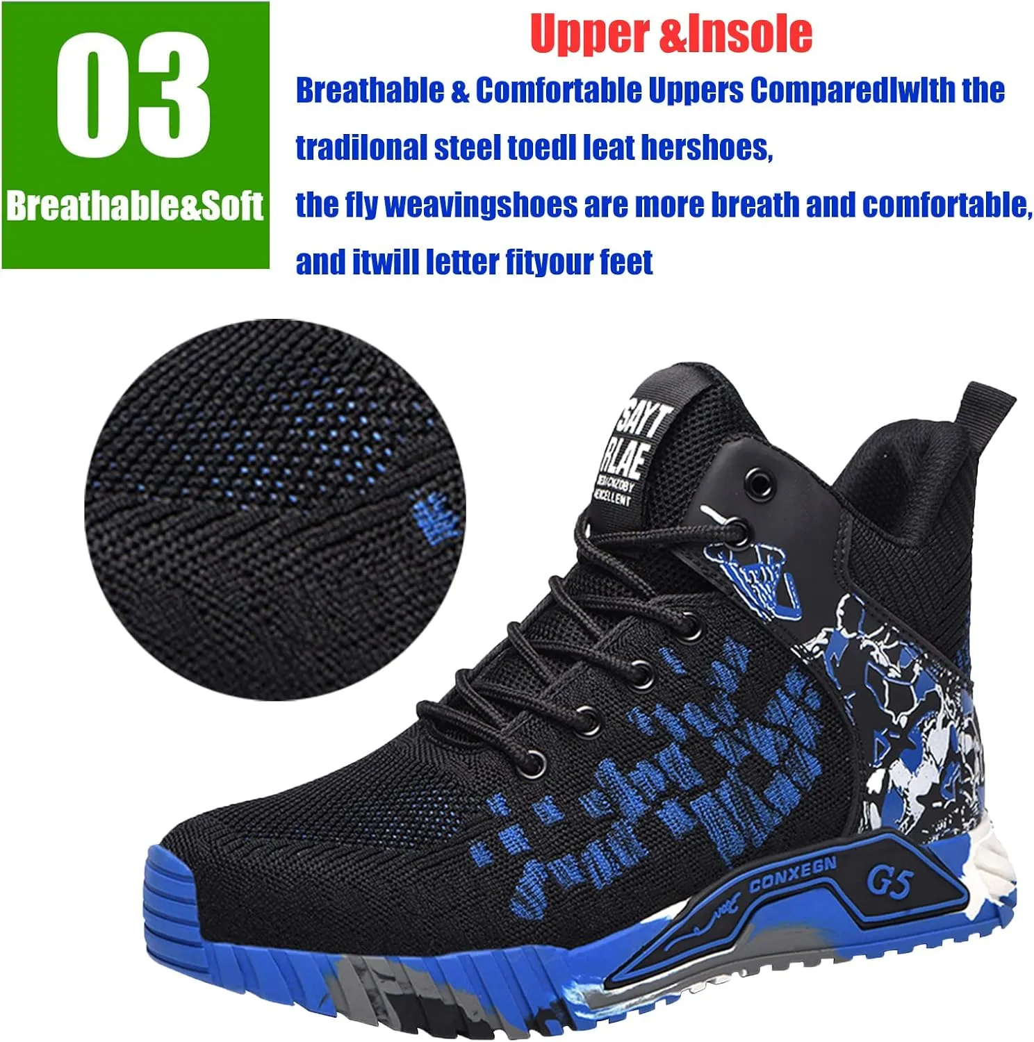 Men Women Indestructible Work Shoes，Lightweight Safety Shoes Slip Resistant Work Sneaker Breathable Puncture Proof Shoes，