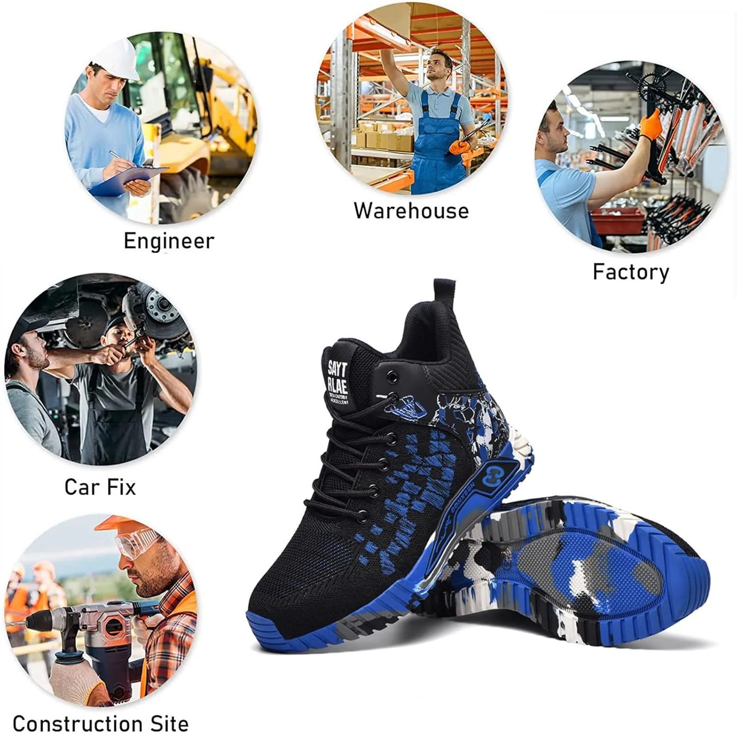 Men Women Indestructible Work Shoes，Lightweight Safety Shoes Slip Resistant Work Sneaker Breathable Puncture Proof Shoes，