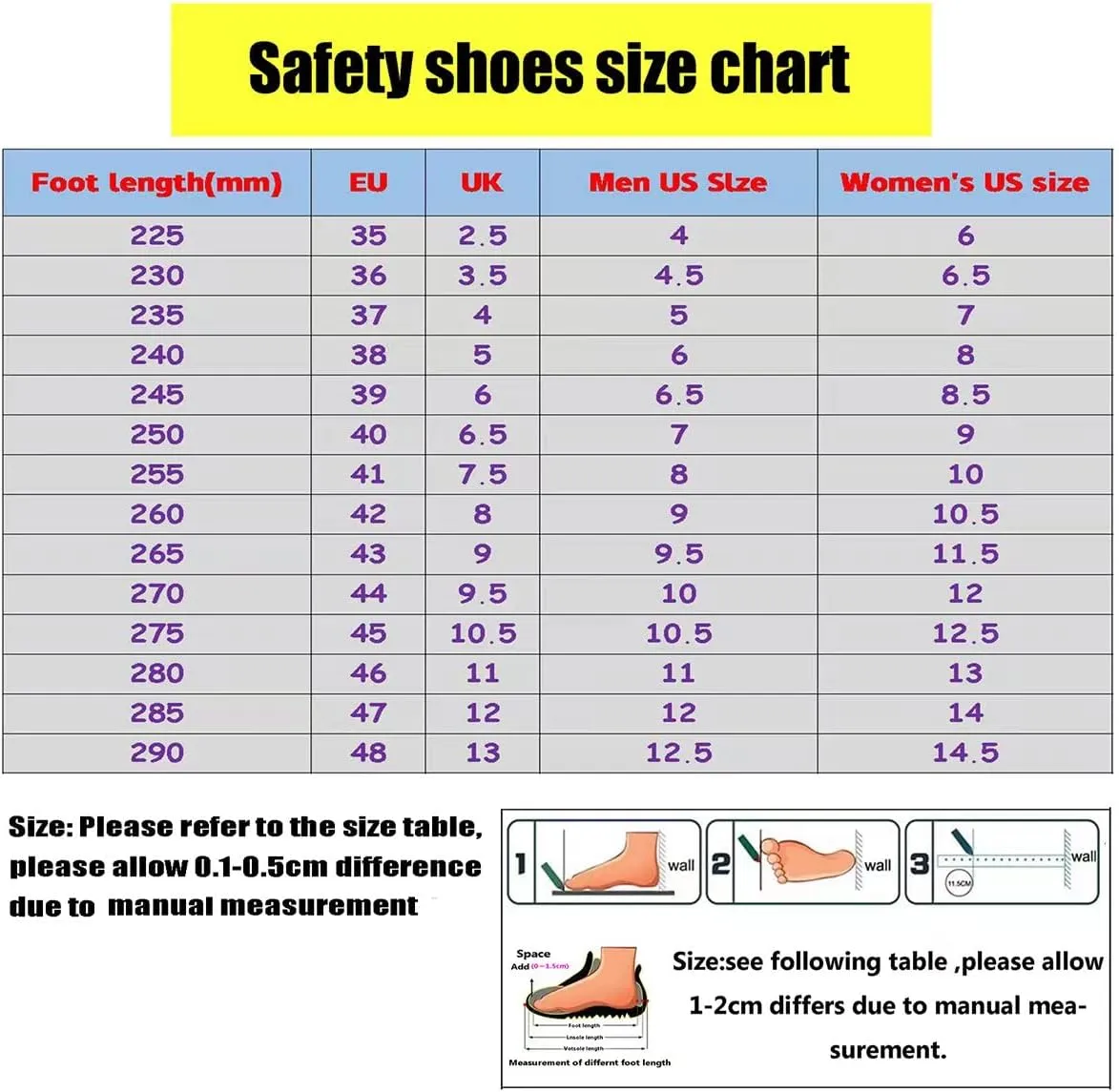 Men Women Indestructible Work Shoes，Lightweight Safety Shoes Slip Resistant Work Sneaker Breathable Puncture Proof Shoes，
