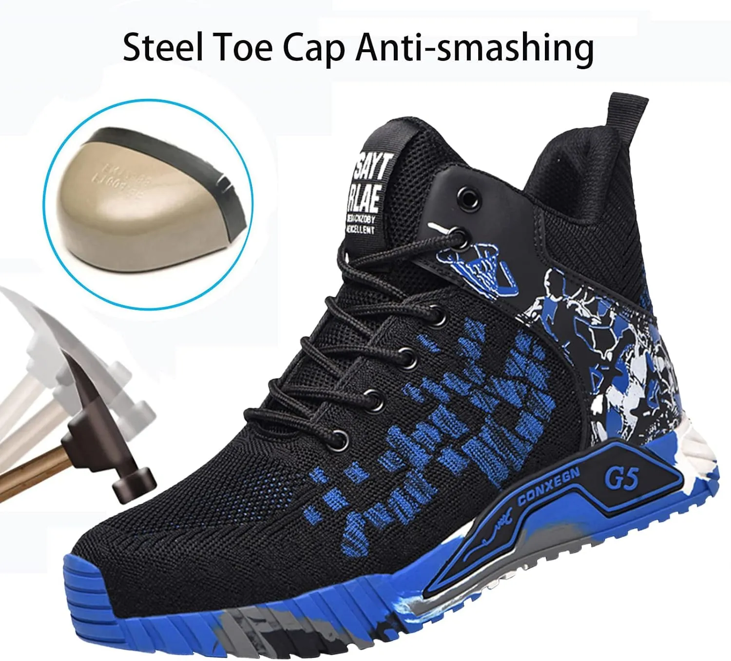 Men Women Indestructible Work Shoes，Lightweight Safety Shoes Slip Resistant Work Sneaker Breathable Puncture Proof Shoes，