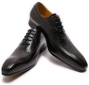 Men Work Uniform Leather Lace-ups Formal Dress Retro Oxfords Wedding Party Derbys Breathable,Black-40