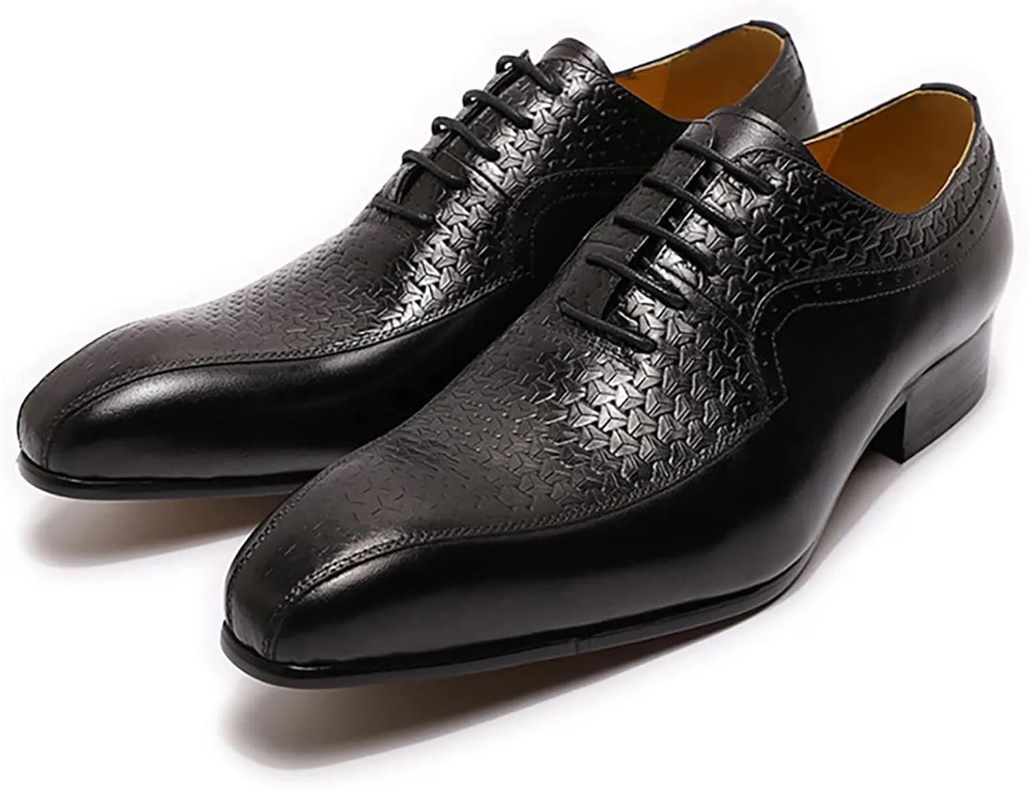 Men Work Uniform Leather Lace-ups Formal Dress Retro Oxfords Wedding Party Derbys Breathable,Black-40