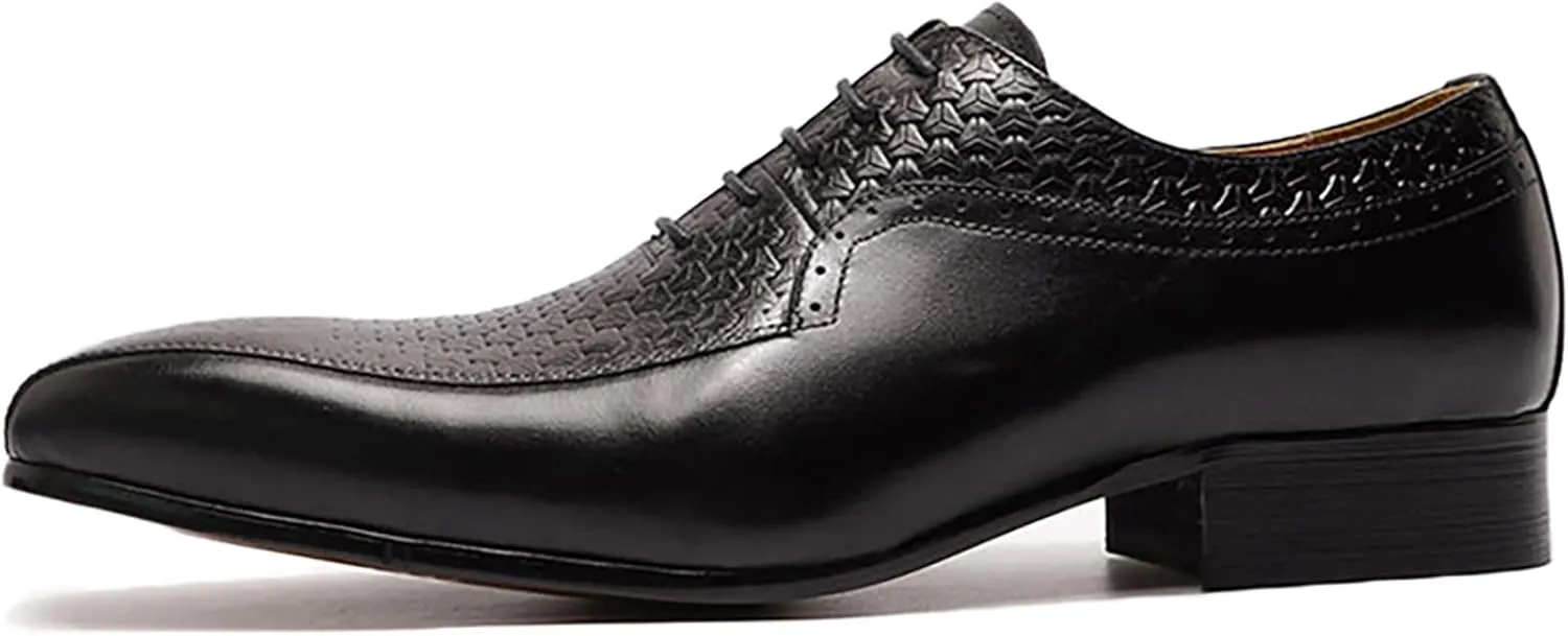 Men Work Uniform Leather Lace-ups Formal Dress Retro Oxfords Wedding Party Derbys Breathable,Black-40