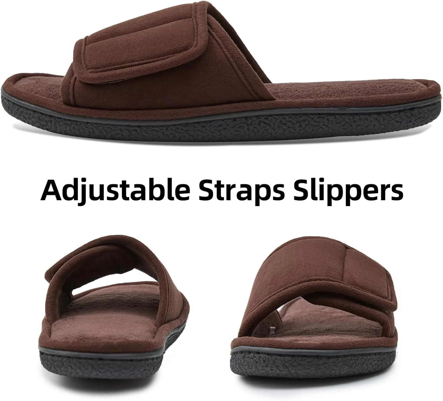 Men's Adjustable Open Toe Slippers Memory Foam Slip on Breathable House Slipper Cozy House Shoes, Comfort Anti-Skid Sole Classy Indoor Outdoor Slide Suit for All Season Wear