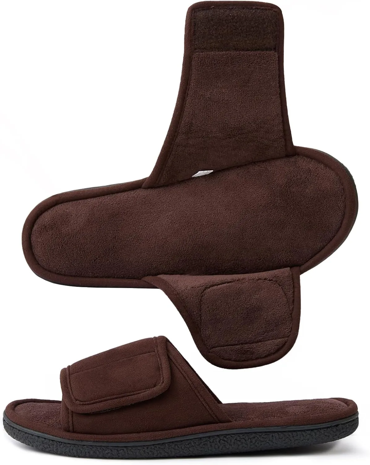 Men's Adjustable Open Toe Slippers Memory Foam Slip on Breathable House Slipper Cozy House Shoes, Comfort Anti-Skid Sole Classy Indoor Outdoor Slide Suit for All Season Wear