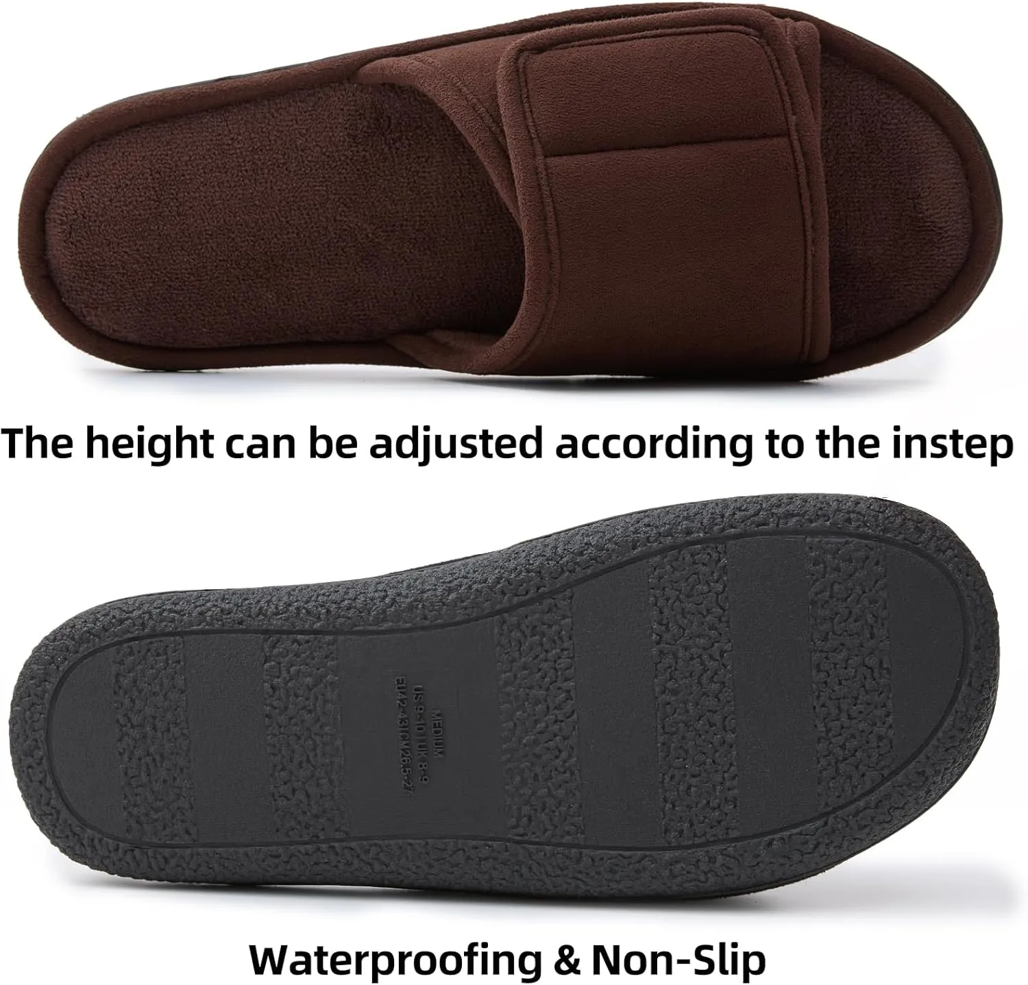 Men's Adjustable Open Toe Slippers Memory Foam Slip on Breathable House Slipper Cozy House Shoes, Comfort Anti-Skid Sole Classy Indoor Outdoor Slide Suit for All Season Wear