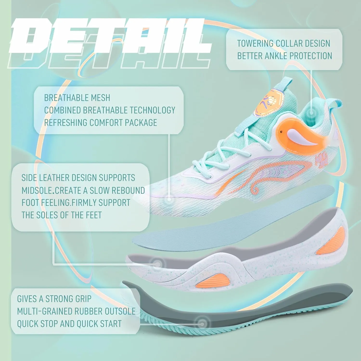 Men's Basketball Shoes Fashionable Breathable Anti Slip Sports Shoes Outdoor Running Fitness Training Shoes
