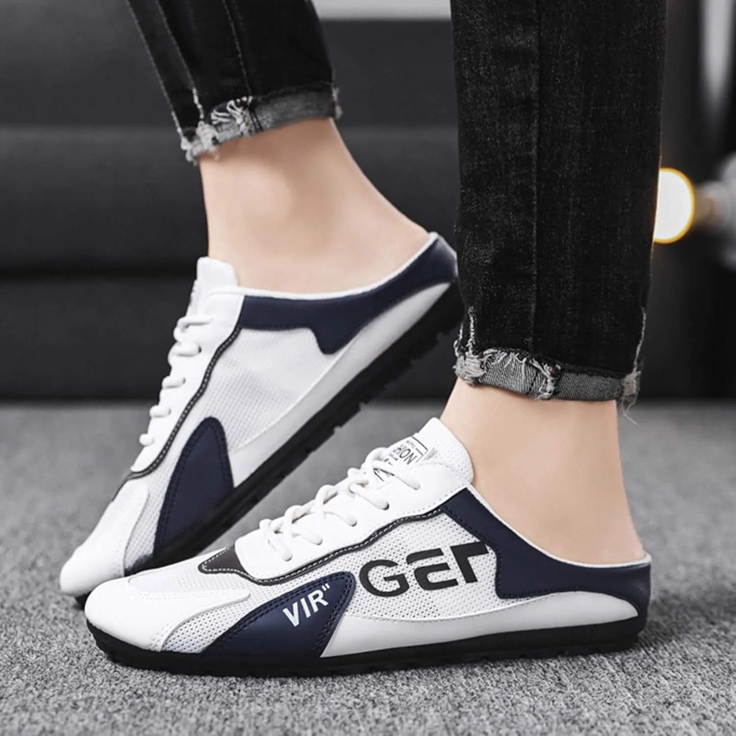 Men's Breathable Mesh Slippers Fashion Versatile Casual Shoes Lightweight Comfort Half Cap Toe Hiking Slippers Fuzzy Men