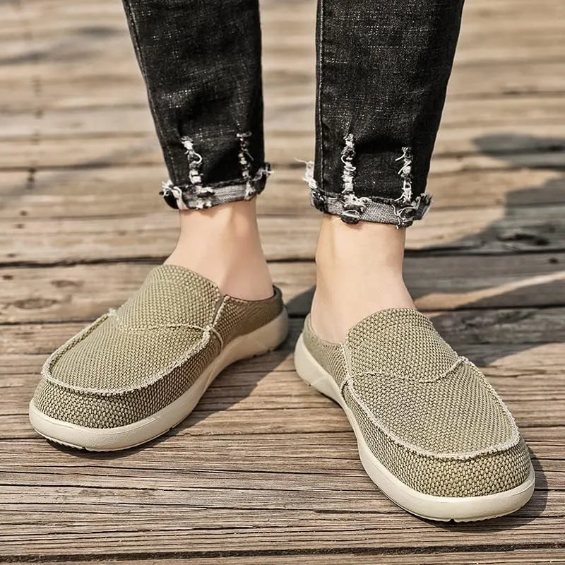 Mens Canvas Slippers Slip On Casual Loafers Shoes Outdoor Indoor House Slipper for Men Slide Clog