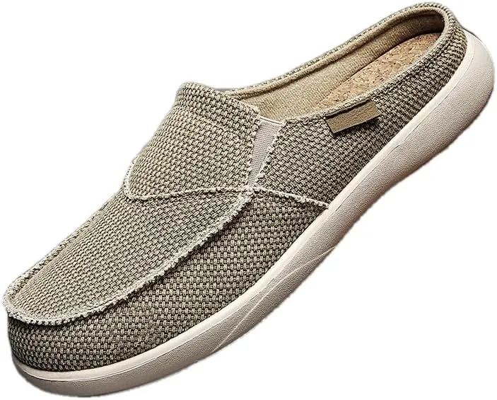 Mens Canvas Slippers Slip On Casual Loafers Shoes Outdoor Indoor House Slipper for Men Slide Clog