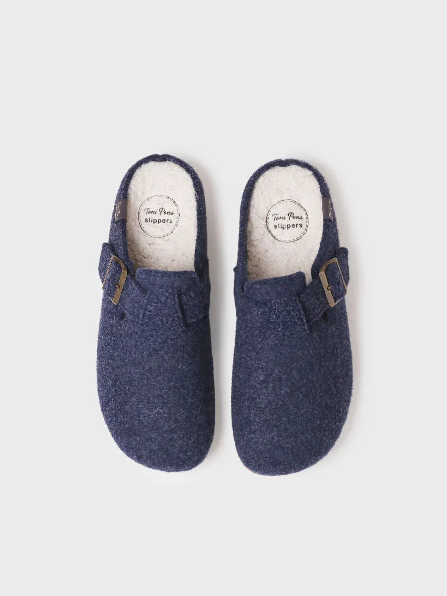 Men's clog-style slipper in felt in Blue - NORTON-FP