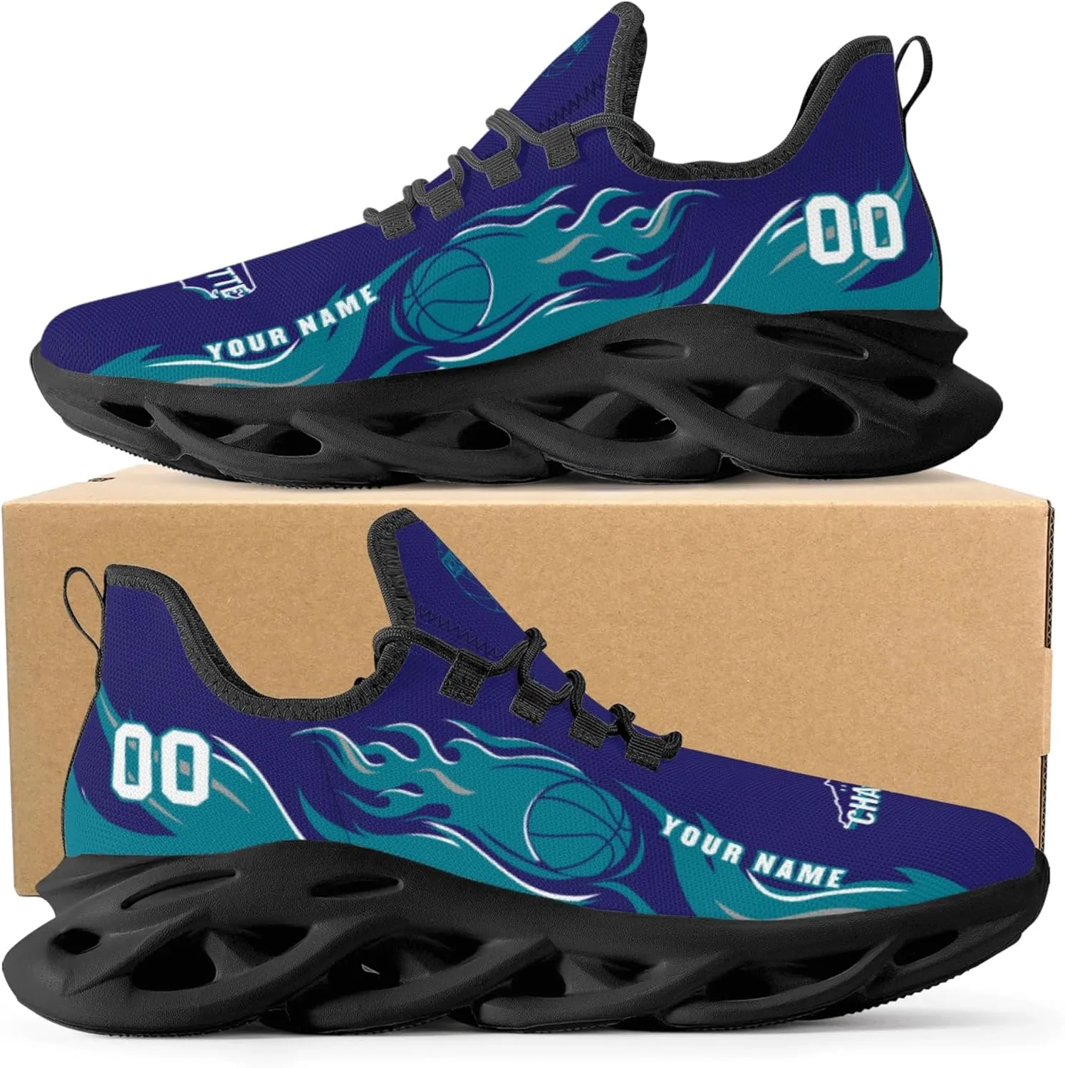 Men's Custom Basketball Flex Control Sneakers Personalized Breathable Fan Gift Name Number Workout Athletic Gym Slip-on Shoes