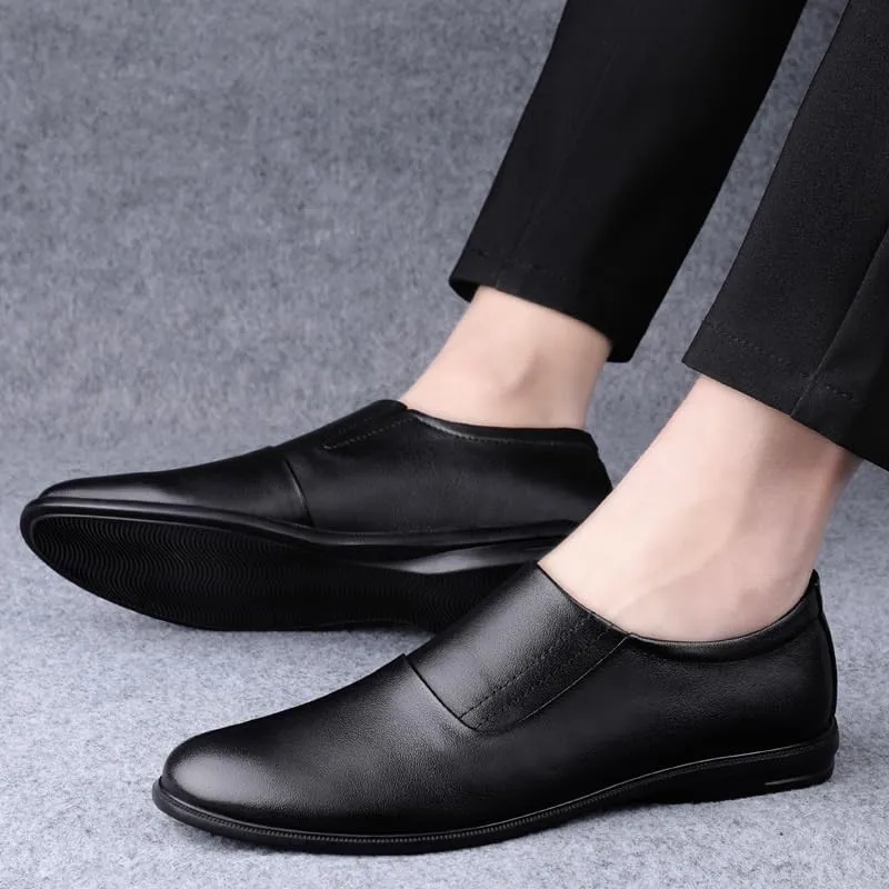 Mens Derby Shoes Slip-ons Loafers Wedding Breathable Polishing Leather Oxfords