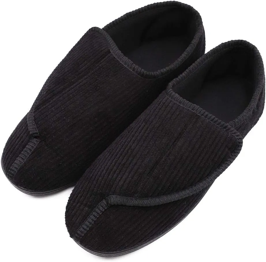 Mens Diabetic Slippers Extra Wide Memory Foam Comfort House Shoes with Adjustable Closure for Swollen Feet, Edema, Arthritis, Elderly Indoor/Outdoor