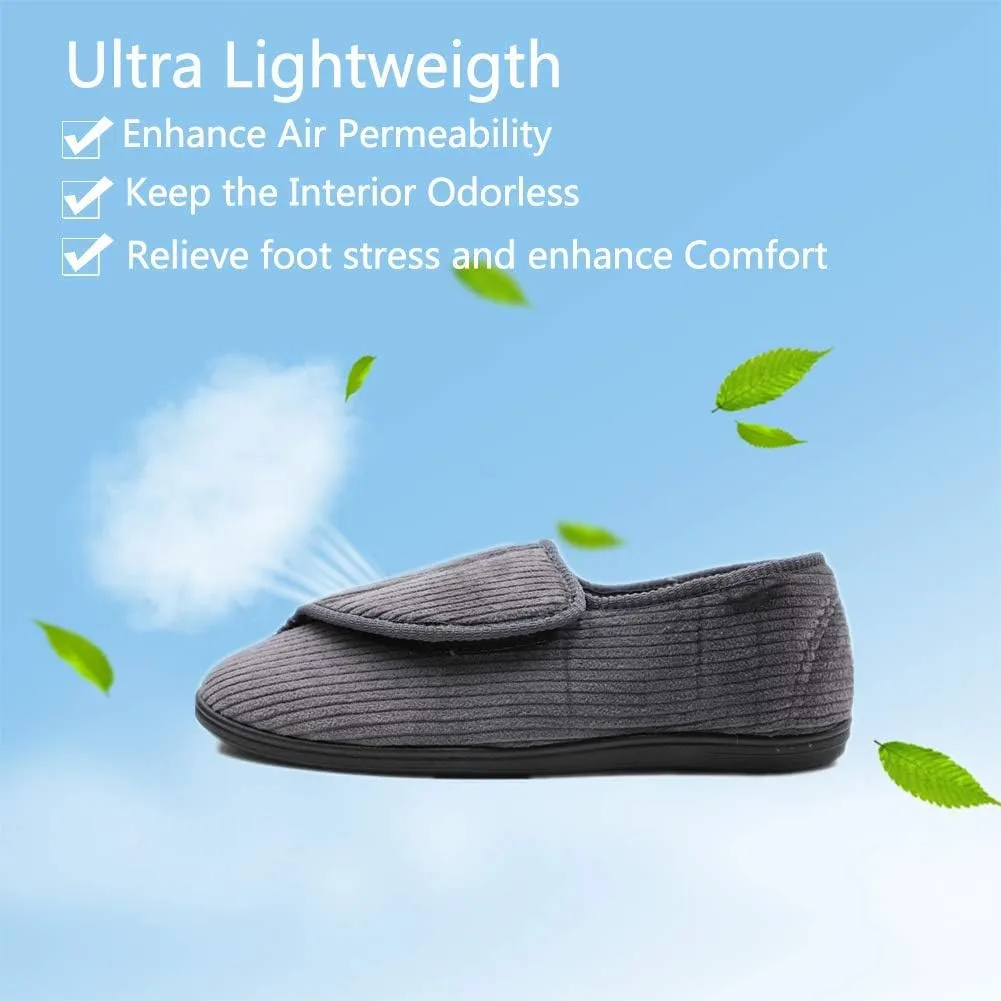 Mens Diabetic Slippers Extra Wide Memory Foam Comfort House Shoes with Adjustable Closure for Swollen Feet, Edema, Arthritis, Elderly Indoor/Outdoor