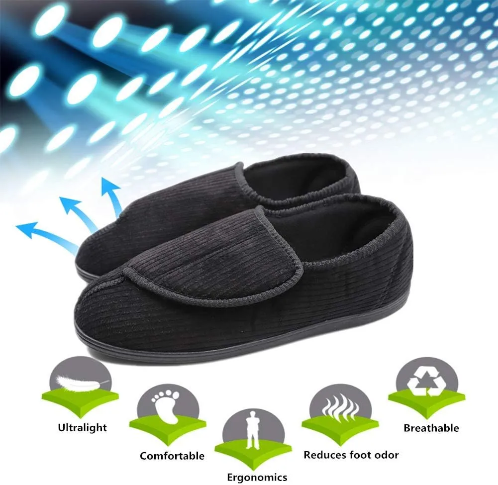Mens Diabetic Slippers Extra Wide Memory Foam Comfort House Shoes with Adjustable Closure for Swollen Feet, Edema, Arthritis, Elderly Indoor/Outdoor