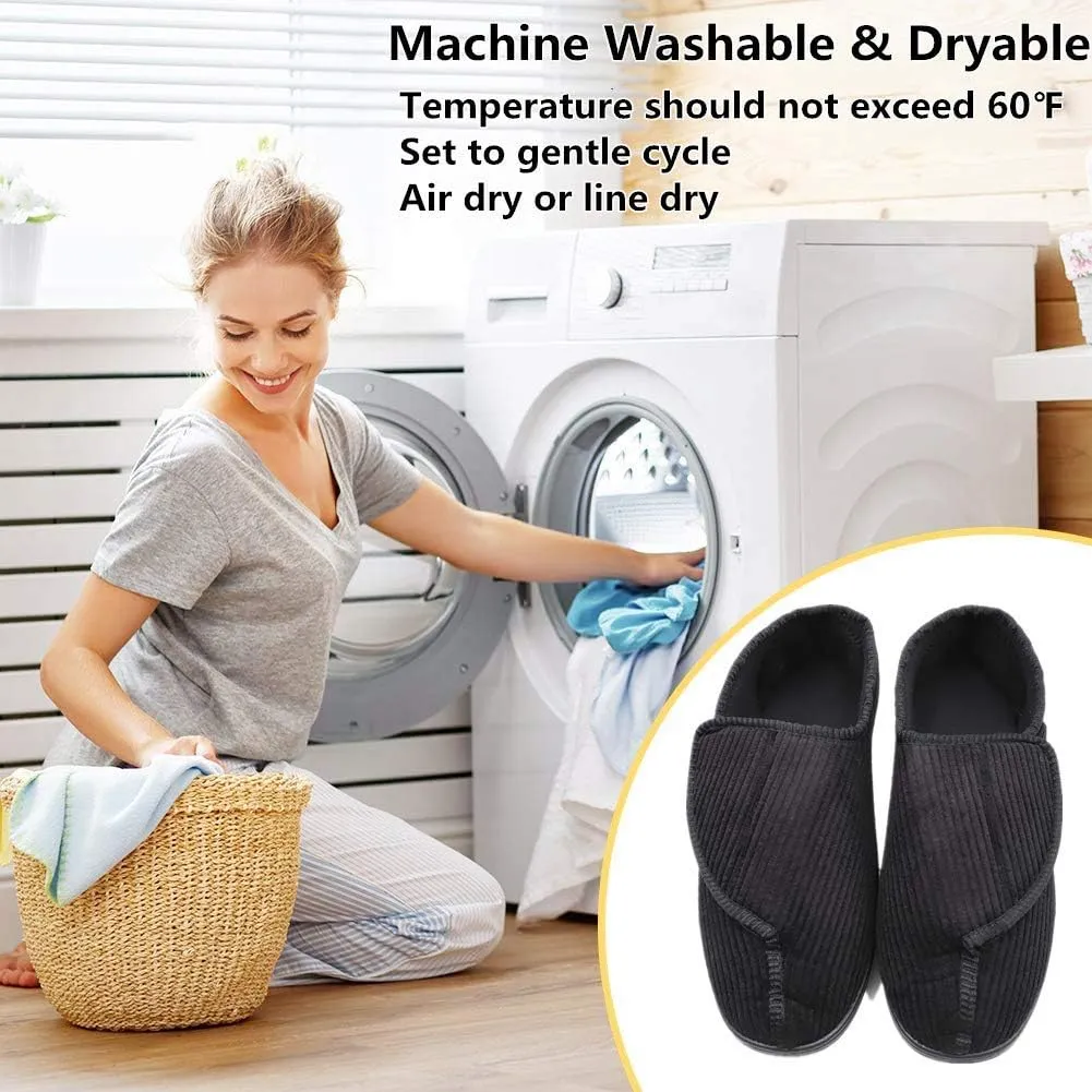 Mens Diabetic Slippers Extra Wide Memory Foam Comfort House Shoes with Adjustable Closure for Swollen Feet, Edema, Arthritis, Elderly Indoor/Outdoor