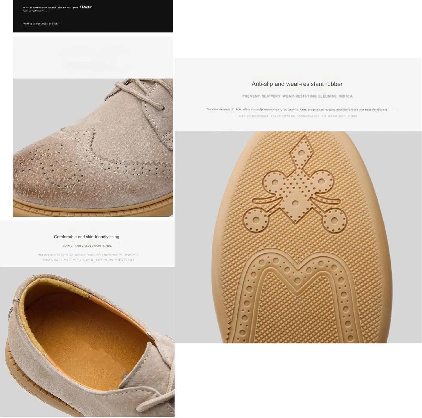 Men's Dress Oxford Shoes Classic Lace Up Retro Suede Leather Round Toe Chunky Heels Low-Top Casual British Business Breathable Brock Formal Shoe