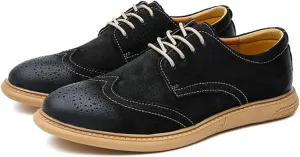 Men's Dress Oxford Shoes Classic Lace Up Retro Suede Leather Round Toe Chunky Heels Low-Top Casual British Business Breathable Brock Formal Shoe