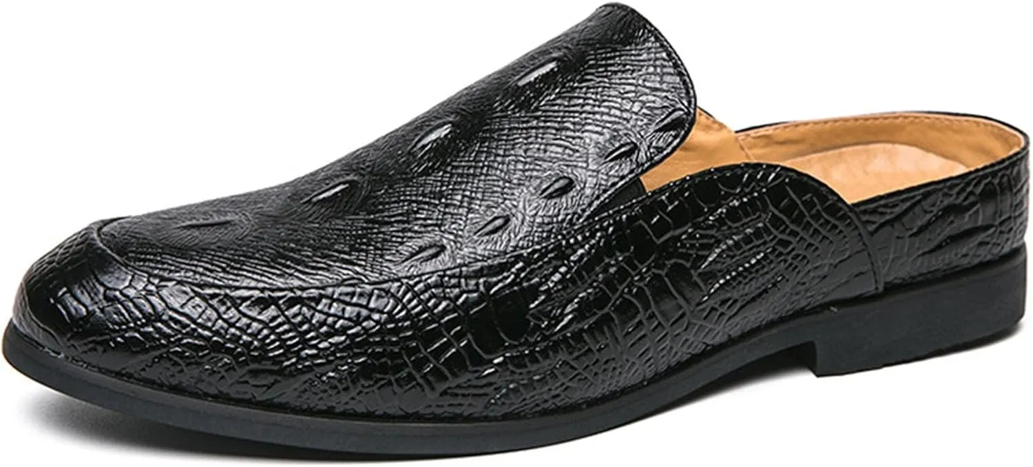 Men's Fashion Backless Loafers Genuine Leather Mule Shoes Leisure Anti Slip Patterned Breathable Mule Shoes