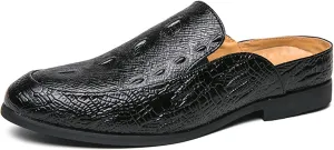 Men's Fashion Backless Loafers Genuine Leather Mule Shoes Leisure Anti Slip Patterned Breathable Mule Shoes