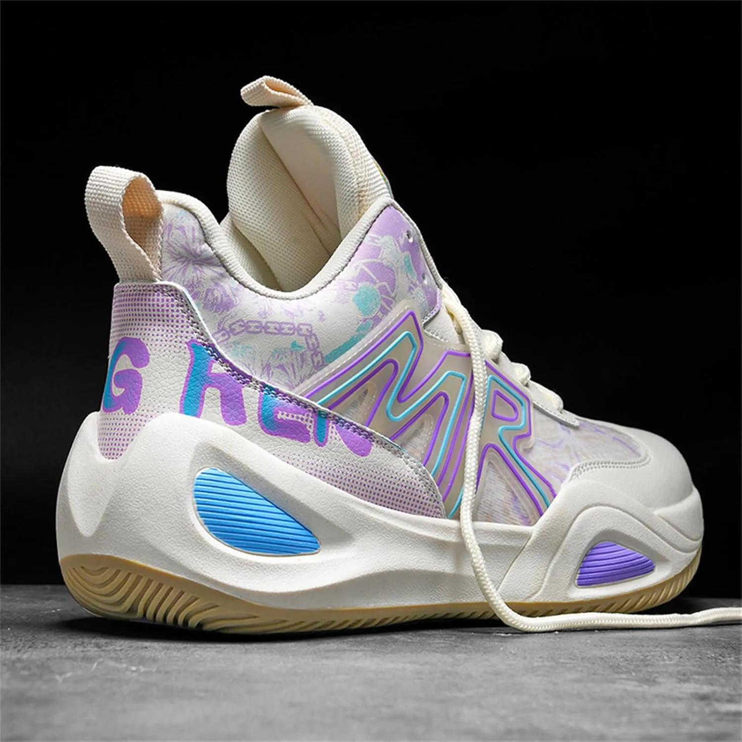 Men's Lace Up Basketball Shoes with Arch Support Fashion High-Top Breathable Sports Sneakers Running Walking Shoes