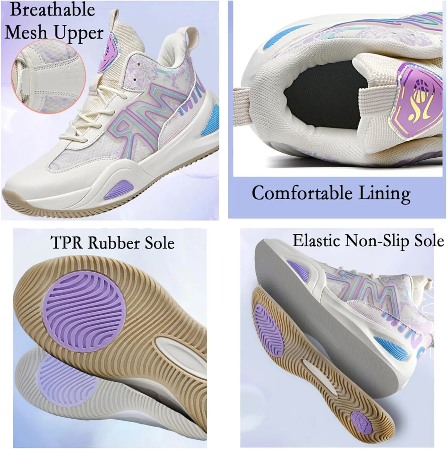 Men's Lace Up Basketball Shoes with Arch Support Fashion High-Top Breathable Sports Sneakers Running Walking Shoes