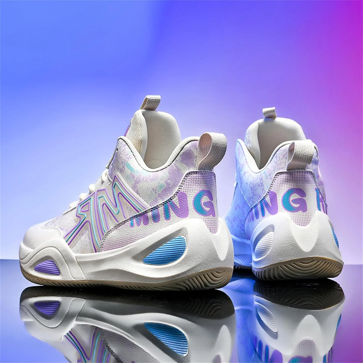 Men's Lace Up Basketball Shoes with Arch Support Fashion High-Top Breathable Sports Sneakers Running Walking Shoes
