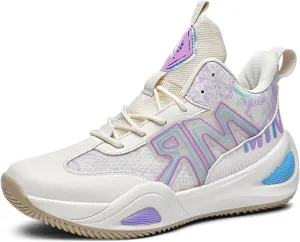 Men's Lace Up Basketball Shoes with Arch Support Fashion High-Top Breathable Sports Sneakers Running Walking Shoes