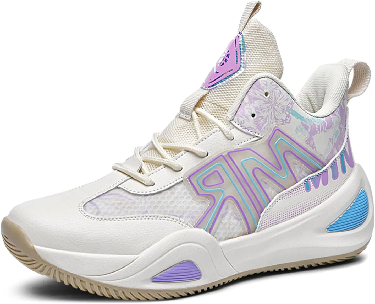 Men's Lace Up Basketball Shoes with Arch Support Fashion High-Top Breathable Sports Sneakers Running Walking Shoes