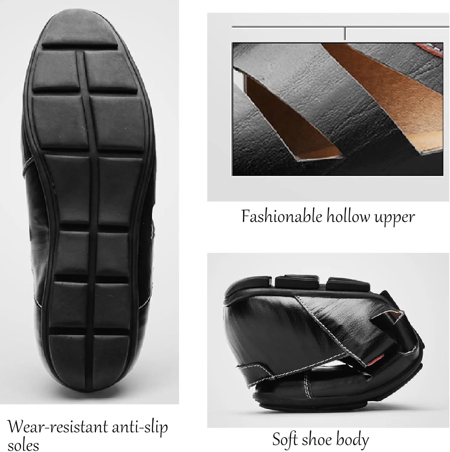 Men's Leather Hollow Out Sandals Comfortable Breathable Closed Toe Slip On Flat Loafers Business Work Casual Walking Shoes