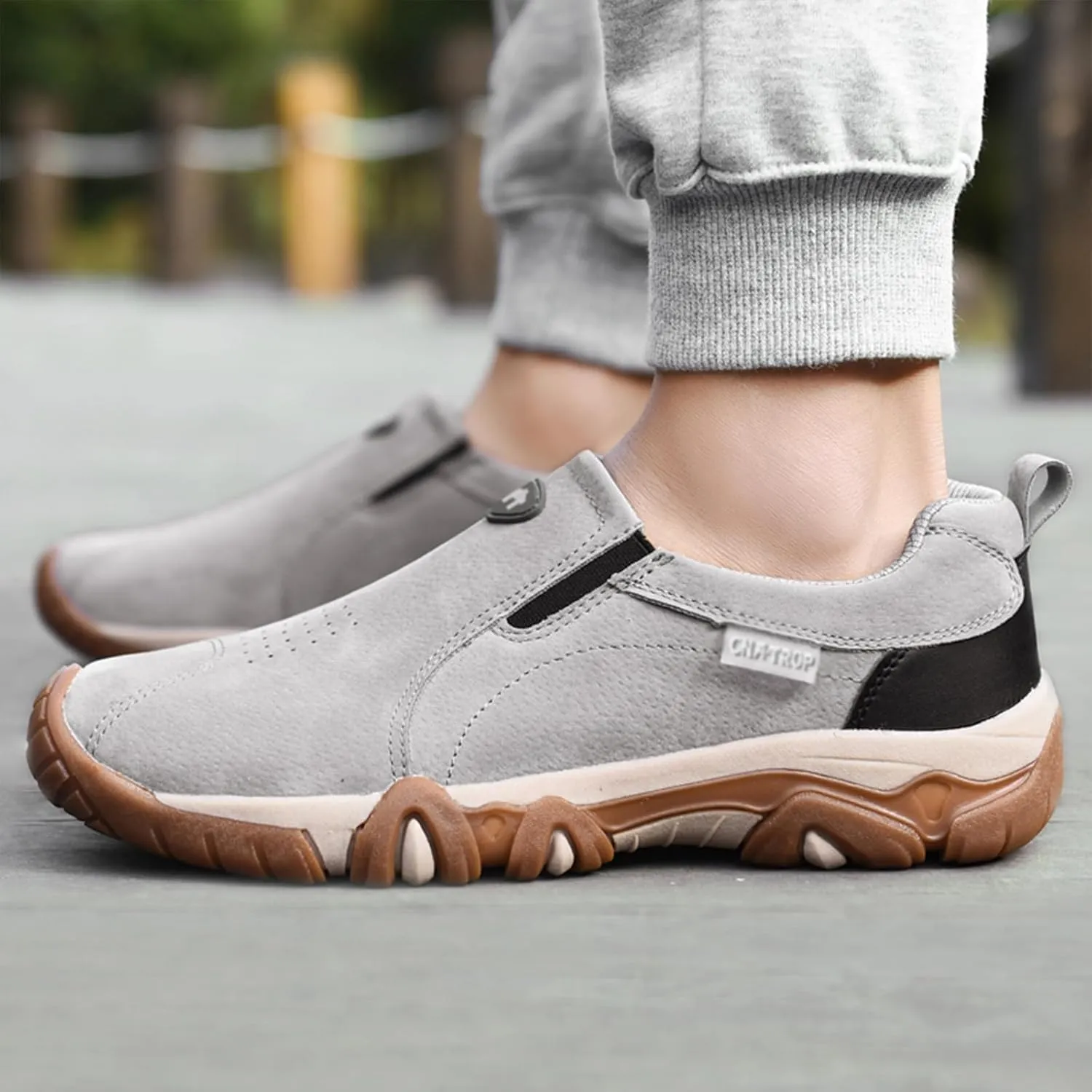 Men's Leather Slip-On Orthopedic Loafers Casual Non-Slip Platform Outdoor Walking Sneakers with Arch Support Lightweight Breathable Driving Boat Shoes